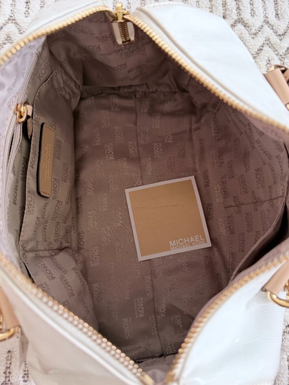 Michael Kors Grayson White & Gold Satchel - Picture 9 of 16